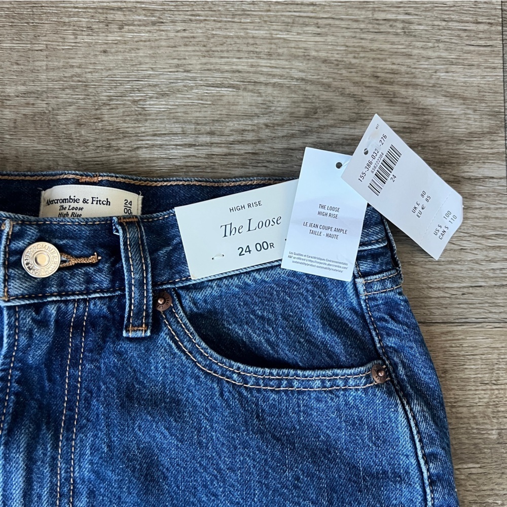 Abercrombie & Fitch The Loose High Rise Jeans Cuffed Dark Wash - Picture 6 of 6